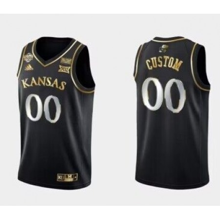 Men's Kansas Jayhawks Custom Black Gold Stitched Basketball Jersey