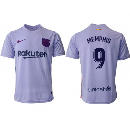 Men's Barcelona #9 Memphis Grey Away Soccer Jersey