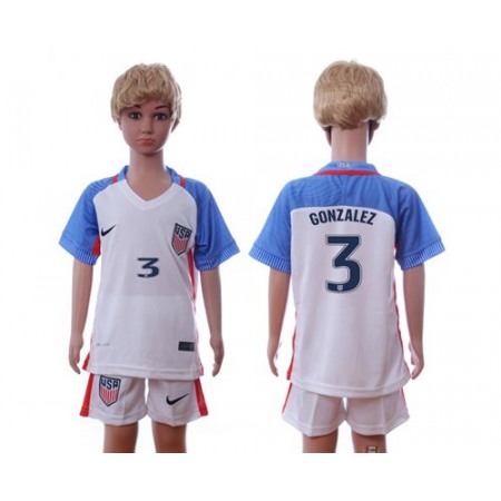 USA #3 Gonzalez Home Kid Soccer Country Jersey