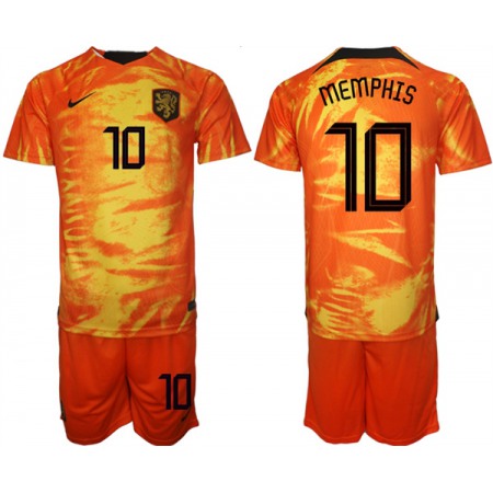 Men's Netherlands #10 Memphis Orange Home Soccer Jersey Suit