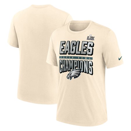 Men's Philadelphia Eagles Nike Cream Super Bowl LIX Champions Strong Slant Tri-Blend T-Shirt