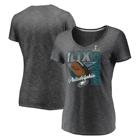 Women's Philadelphia Eagles Graphite Super Bowl LIX Champions Own the Moment V-Neck T-Shirt