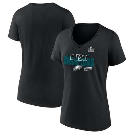 Women's Philadelphia Eagles Black Super Bowl LIX Champions Iconic Victory V-Neck T-Shirt