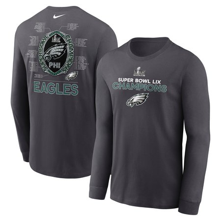 Men's Philadelphia Eagles Nike Anthracite Super Bowl LIX Champions Roster Long Sleeve T-Shirt