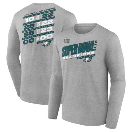 Men's Philadelphia Eagles Heather Gray Super Bowl LIX Champions Counting Points Score Long Sleeve T-Shirt