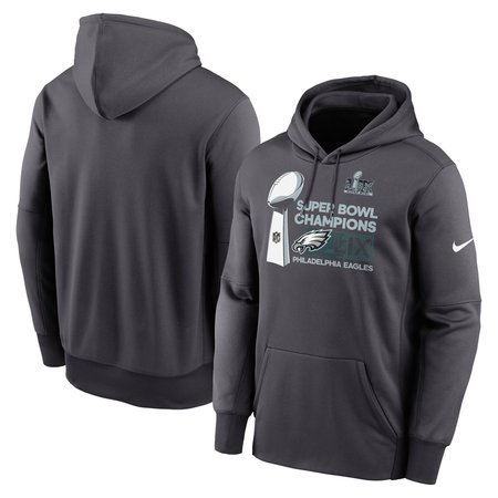 Men's Philadelphia Eagles Nike Anthracite Super Bowl LIX Champions Locker Room Trophy Collection Club Fleece Pullover Hoodie