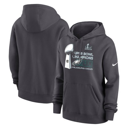 Women's Philadelphia Eagles Nike Anthracite Super Bowl LIX Champions Locker Room Trophy Collection Club Fleece Pullover Hoodie