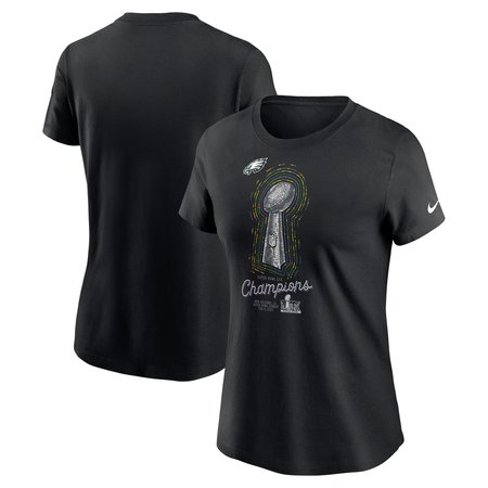 Women's Philadelphia Eagles Nike Black Super Bowl LIX Champions Lombardi Trophy T-Shirt