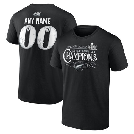 Men's Philadelphia Eagles Black Super Bowl LIX Champions Custom Name & Number T-Shirt