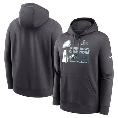 Men's Philadelphia Eagles Nike Anthracite Super Bowl LIX Champions Locker Room Trophy Collection Extended Sizes Club Fleece Pullover Hoodie