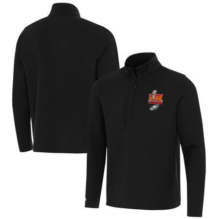 Men's Philadelphia Eagles Antigua Black Super Bowl LIX Champions Insider Quarter-Zip Sweatshirt