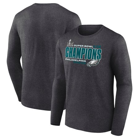 Men's Philadelphia Eagles Heather Charcoal Super Bowl LIX Champions Under The Lights Long Sleeve T-Shirt