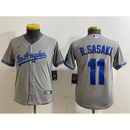 Youth Los Angeles Dodgers #11 Roki Sasaki Grey Cool Base Stitched Baseball Jersey