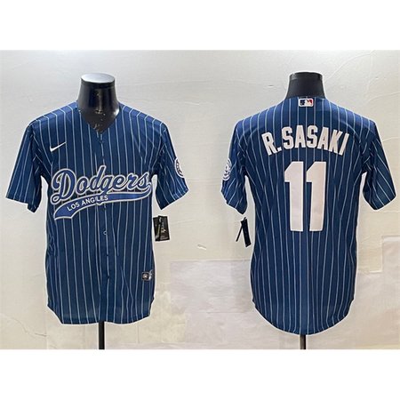 Men's Los Angeles Dodgers #11 Roki Sasaki Navy With Patch Cool Base Stitched Baseball Jersey