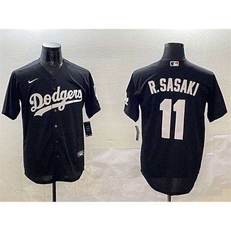 Men's Los Angeles Dodgers #11 Roki Sasaki Black Cool Base Stitched Baseball Jersey