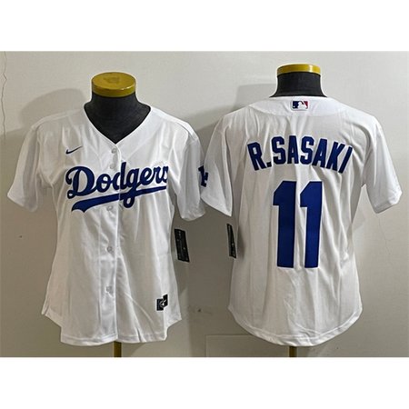 Women's Los Angeles Dodgers #11 Roki Sasaki White Cool Base Stitched Baseball Jersey(Run Small)