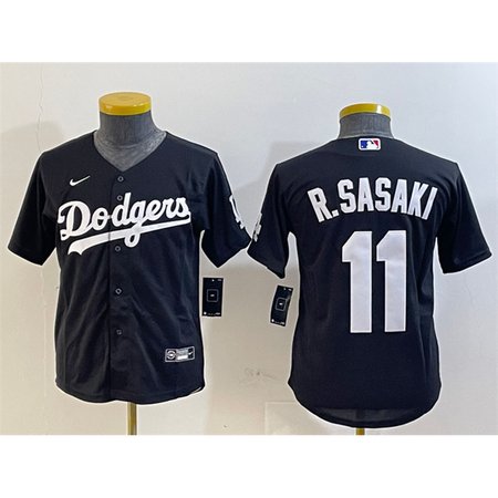 Youth Los Angeles Dodgers #11 Roki Sasaki Black Cool Base Stitched Baseball Jersey