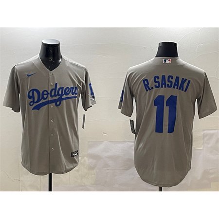 Men's Los Angeles Dodgers #11 Roki Sasaki Grey Cool Base Stitched Baseball Jersey