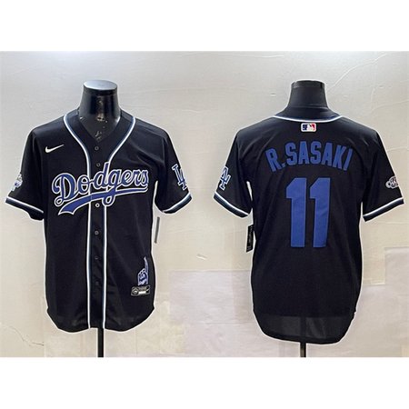 Men's Los Angeles Dodgers #11 Roki Sasaki Black 2024 World Series Champions Limited Stitched Baseball Jersey