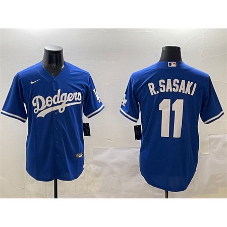 Men's Los Angeles Dodgers #11 Roki Sasaki Royal Cool Base Stitched Baseball Jersey