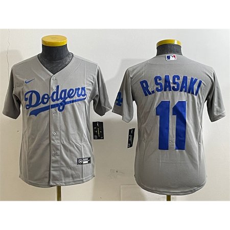 Youth Los Angeles Dodgers #11 Roki Sasaki Grey Cool Base Stitched Baseball Jersey