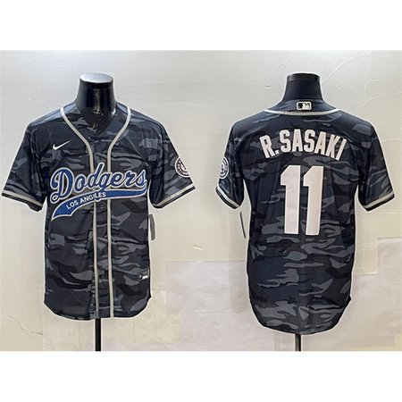 Men's Los Angeles Dodgers #11 Roki Sasaki Grey Camo With Patch Cool Base Stitched Baseball Jersey