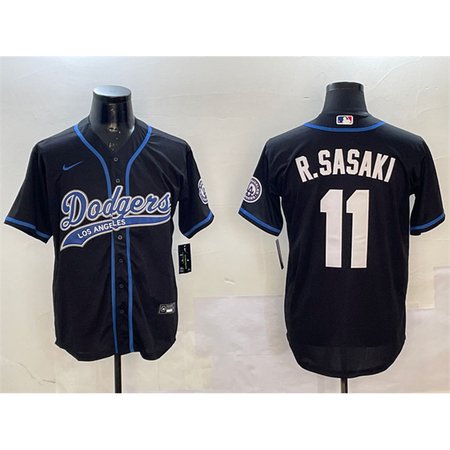 Men's Los Angeles Dodgers #11 Roki Sasaki Black With Patch Cool Base Stitched Baseball Jersey