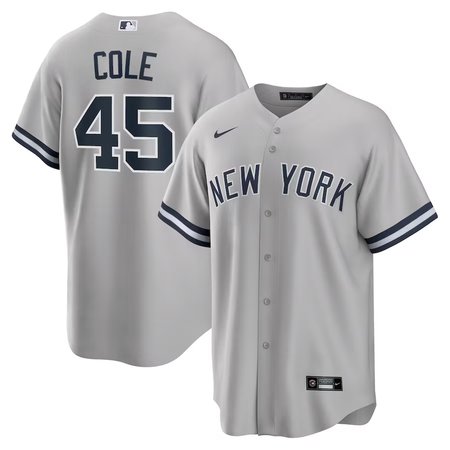 Men's New York Yankees #45 Gerrit Cole Gray Road Replica Player Name Jersey