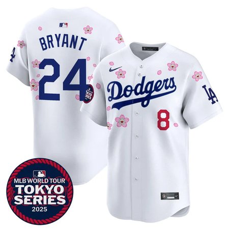 Men's Los Angeles Dodgers #8/24 Kobe Bryant White Tokyo 2025 Cool Base Stitched Baseball Jersey