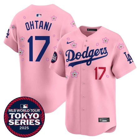 Men's Los Angeles Dodgers #17 Shohei Ohtani Pink Tokyo 2025 Cool Base Stitched Baseball Jersey