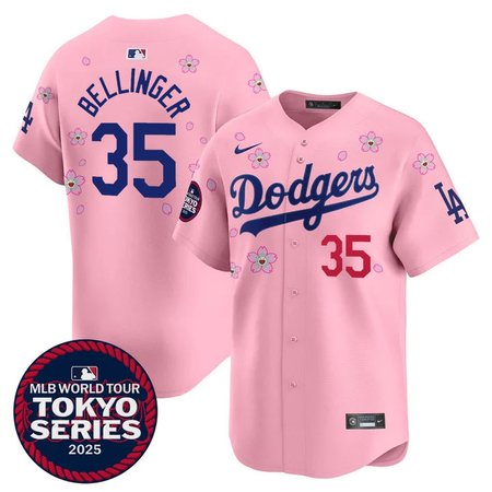 Men's Los Angeles Dodgers #35 Cody Bellinger Pink Tokyo 2025 Cool Base Stitched Baseball Jersey