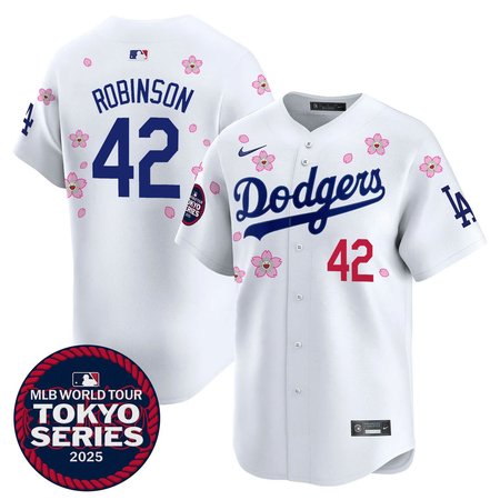 Men's Los Angeles Dodgers #42 Jackie Robinson White Tokyo 2025 Cool Base Stitched Baseball Jersey