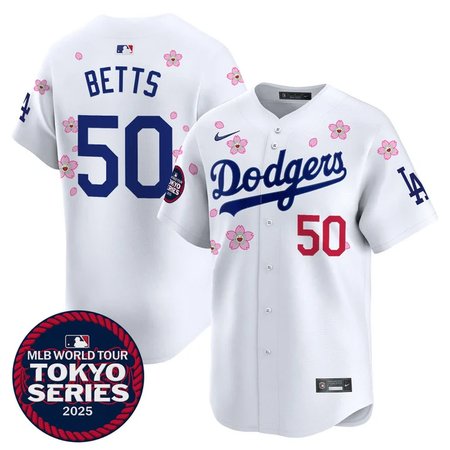 Men's Los Angeles Dodgers #50 Mookie Betts White Tokyo 2025 Cool Base Stitched Baseball Jersey