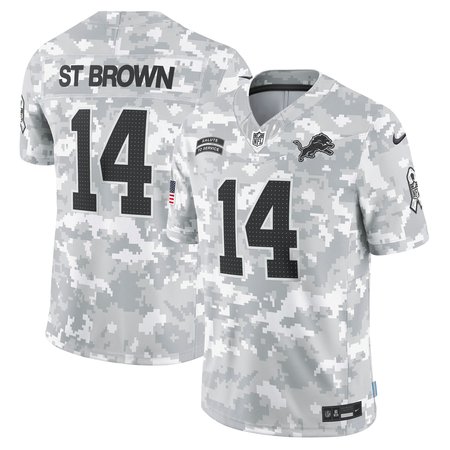 Men's Detroit Lions Amon-Ra St. Brown Nike Arctic Camo 2024 Salute to Service Limited Jersey