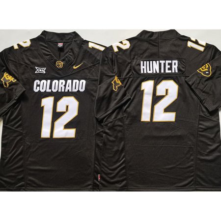 Men's Colorado Buffaloes Black #12 Hunter Stitched Jersey